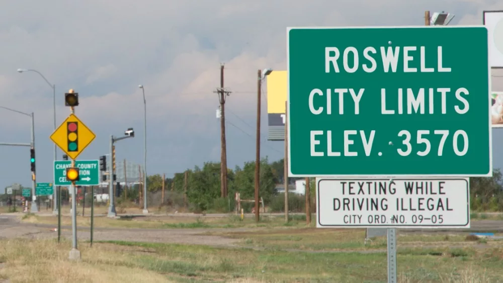 Highway sign for Roswell, New Mexico