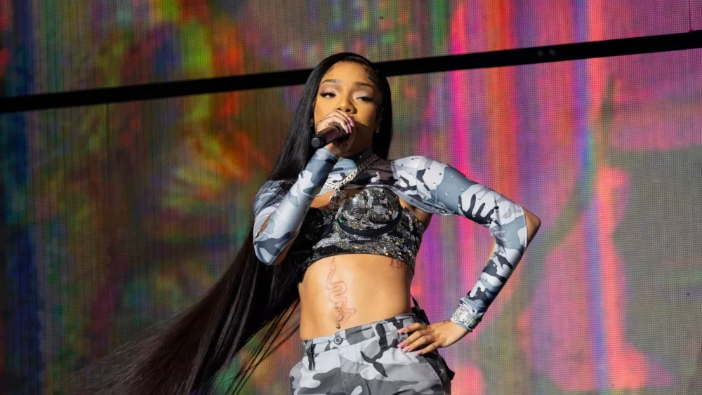 GloRilla Performs on the Lil Baby It's Only Us Tour at The Vystar Veterans Memorial Arena in Jacksonville Florida USA September 16, 2023