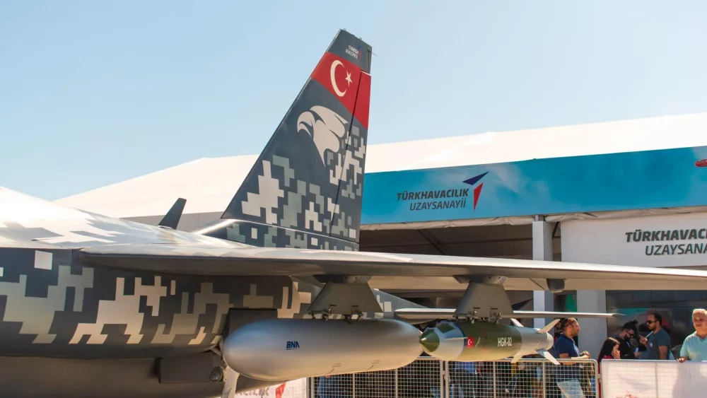 Istanbul, Turkey / September 2019 HURJET is a military training aircraft that will be designed and produced by Turkish Aerospace industry as jet engine traning and close air support aircraft.