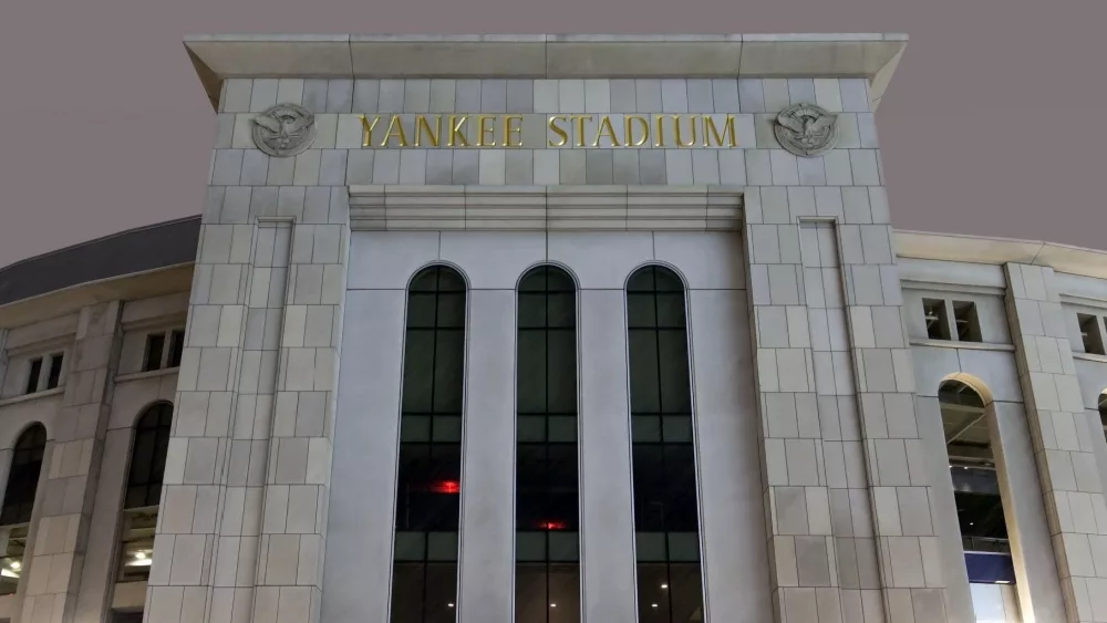 Yankee Stadium at night in winter. BRONX, NEW YORK - FEBRUARY 20