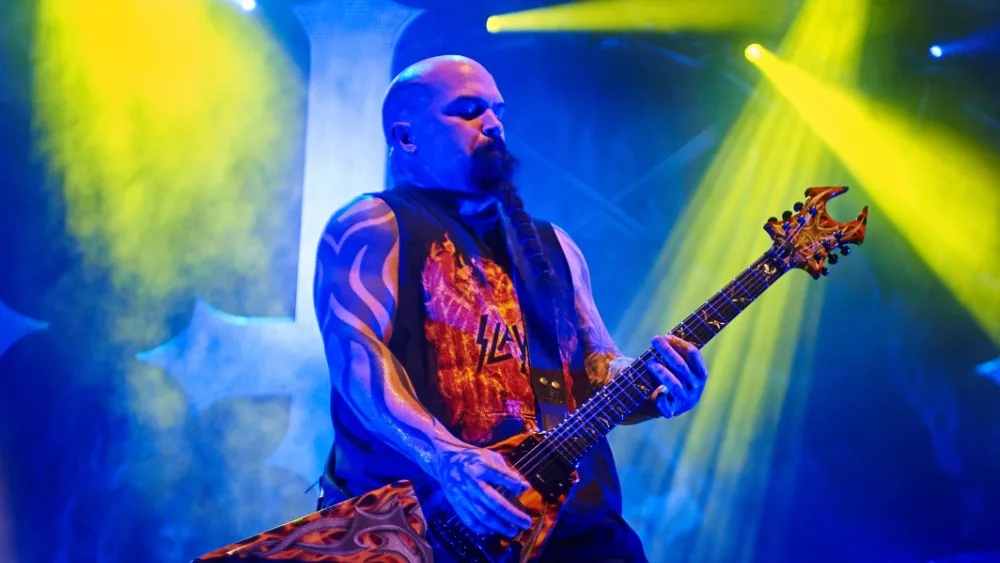 Guitarist Kerry King of Slayer performs live on stage during a Repentless concert at "Stadium-Live" on December 9, 2015 in Moscow, Russia.