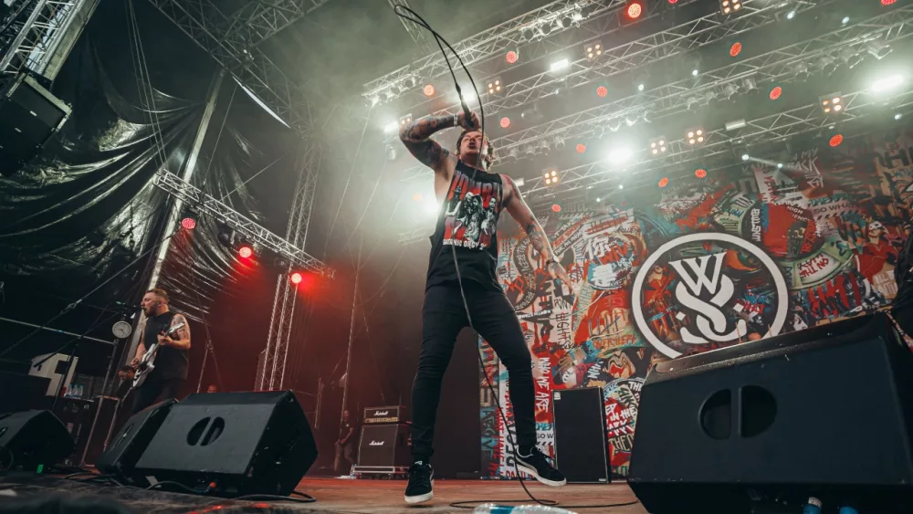 Scott Kennedy, singer of Bleed From Within. performing on stage at MetalDays Festival in Tolmin, Slovenia. METALDAYS, Tolmin, Slovenia - July 22nd 2019