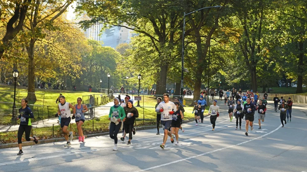 NEW YORK, USA - NOV 6, 2021: 2021 New York City Marathon, 50th running of that city premier long-distance race, was held on November 7, 2021