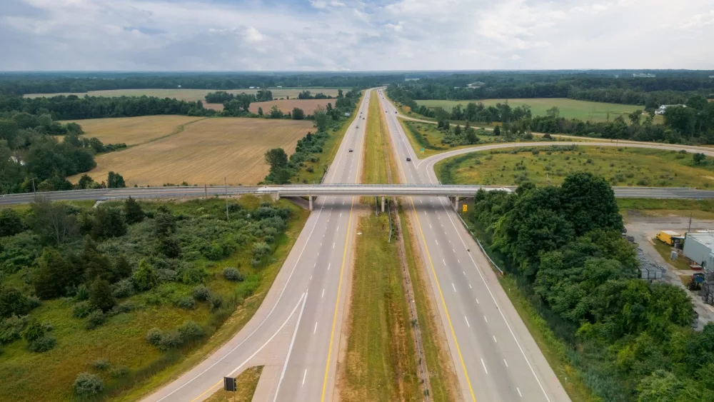 Aerial view of I-196 highway intersection in western Michigan bear South Haven