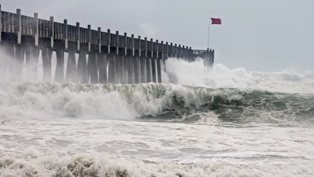 Photo taken amid sea spray and crashing waves as Hurricane Ike's outer bands impact the Florida coast, September 2008.