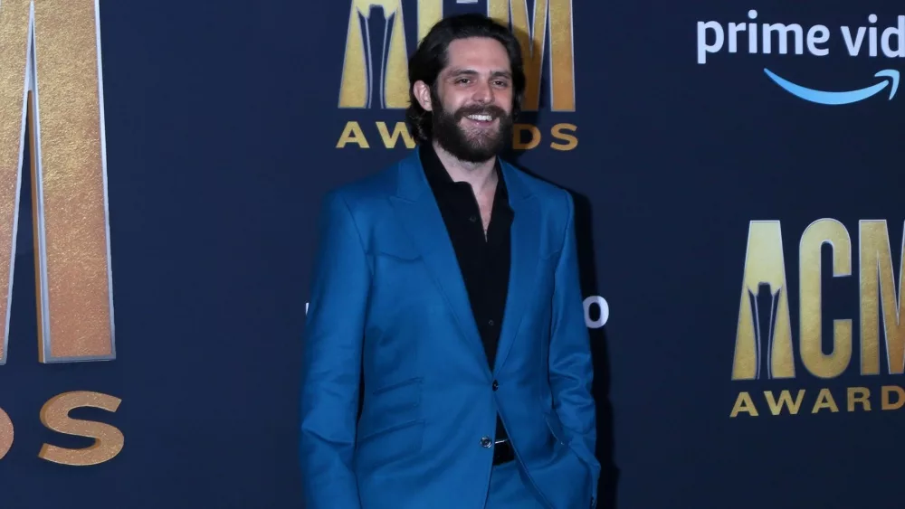 Thomas Rhett at the 2022 Academy of Country Music Awards Arrivals at Allegient Stadium on March 7, 2022 in Las Vegas, NV