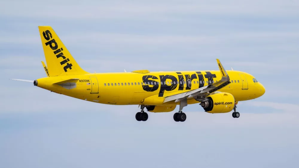 Spirit Airlines Airbus A320 prepares for landing at Chicago O'Hare International Airport. Chicago, IL, USA - March 24 2024