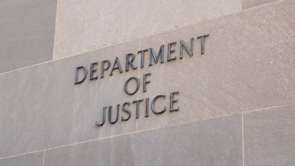 Sign at the United States Department of Justice in Washington, DC