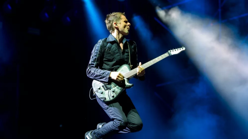 Muse frontman Matt Bellamy perform in concert at Rome stage on July 18, 2015 in Rome, Italy.