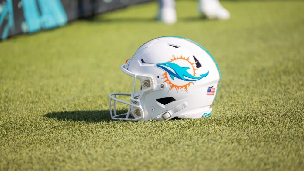 MIAMI DOLPHINS HELMET - on field during game VS JACKSONVILLE JAGUARS . 3 AUGUST 26, 2023 at EVERBANK STADIUM in JACKSONVILLE FLORIDA