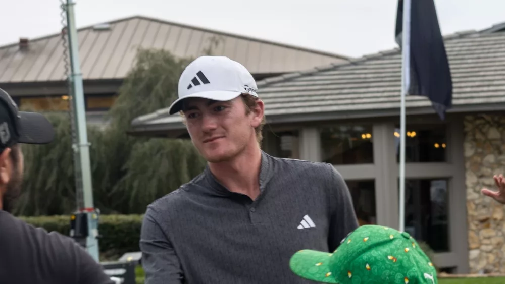 Nick Dunlap interacts with fans on the practice green at Bay Hill during the Arnold Palmer Invitational practice rounds. Orlando, Florida, USA - March 5th, 2024