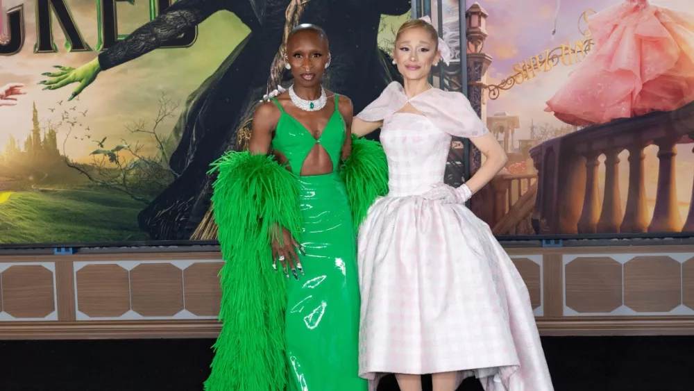 Cynthia Erivo and Ariana Grande at the premiere for Wicked at the Dorothy Chandler Pavilion. LOS ANGELES, CA. November 09, 2024