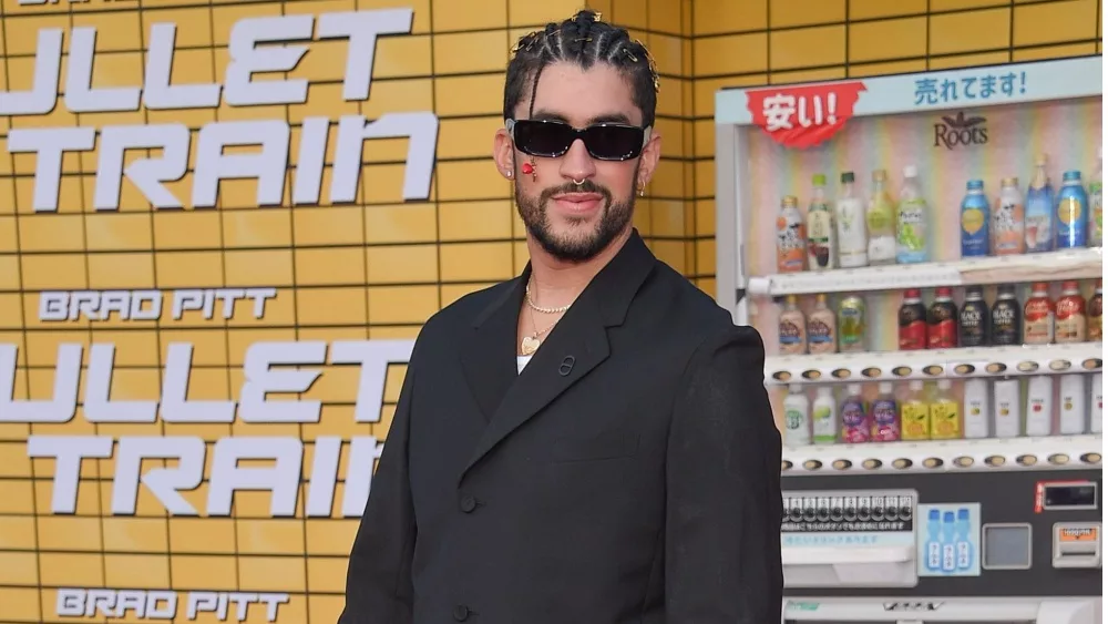 Bad Bunny arrives for the Hollywood premiere of ‘Bullet Train’ on August 01, 2022 in Westwood, CA