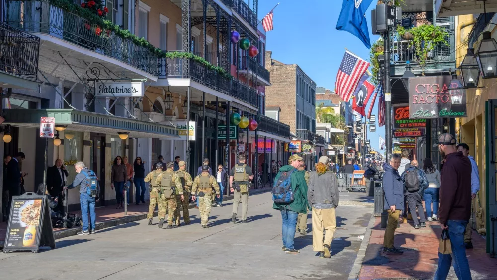 Bourbon Street reopened following New Year's day truck attack with federal police. New Orleans, LA, USA - January 2, 2025