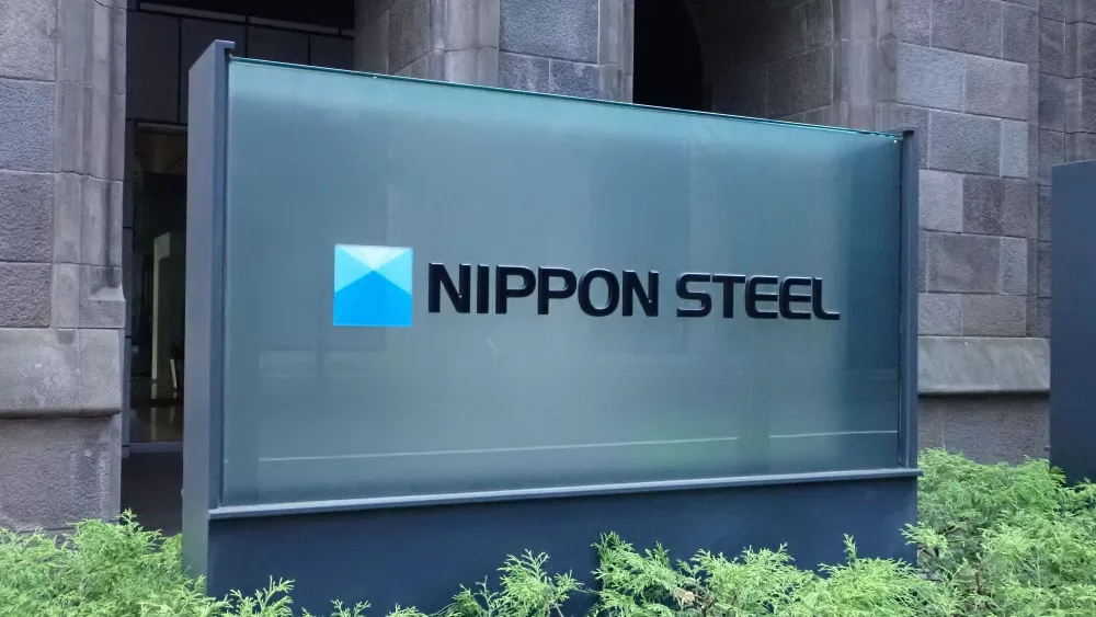 The logo of Nippon Steel Corporation is displayed at the company headquarters. Chiyoda ward, Tokyo Japan-Dec 01, 2024