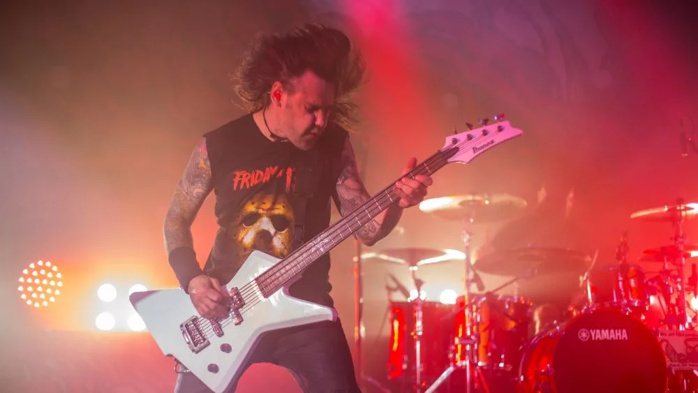 Mike D'Antonio bassist from Killswitch Engage, live at manchester academy uk, 18th october 2019