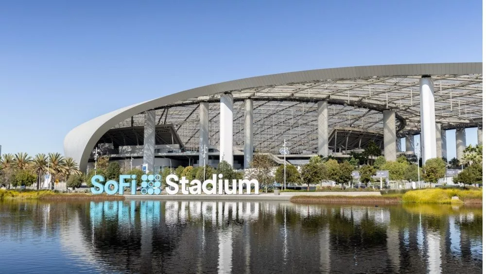 Sofi Stadium is home to the NFL Los Angles Rams and Chargers. The state-of-the-art building is a past and future site for the Super Bowl and Olympics. Inglewood, CA, USA - November 14, 2024