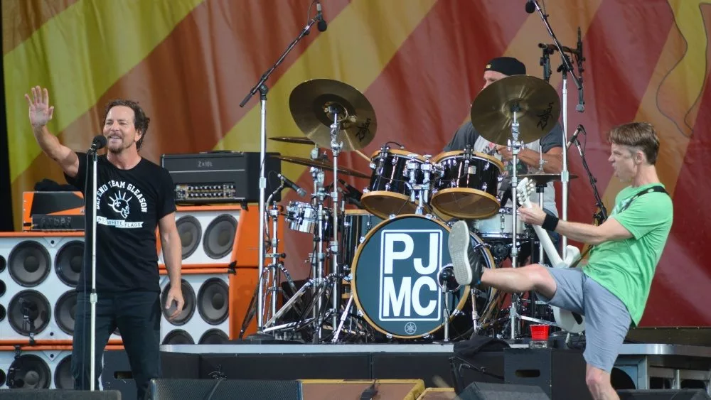 Pearl Jam performs at the 2016 New Orleans Jazz and Heritage Festival. New Orleans, LA - April 23, 2016