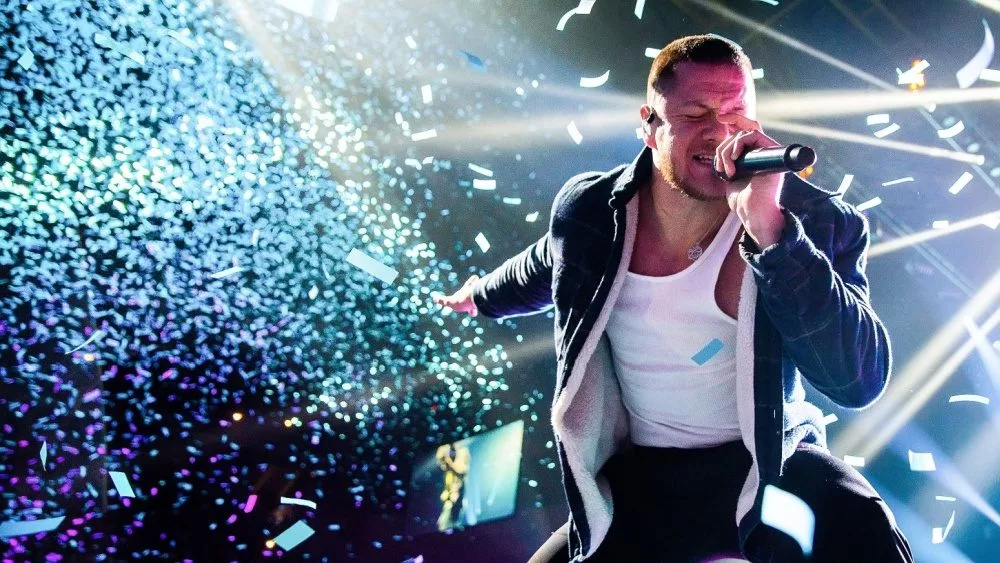 Imagine Dragons perform in concert at Palau Sant Jordi stage on April 6, 2018 in Barcelona, Spain.