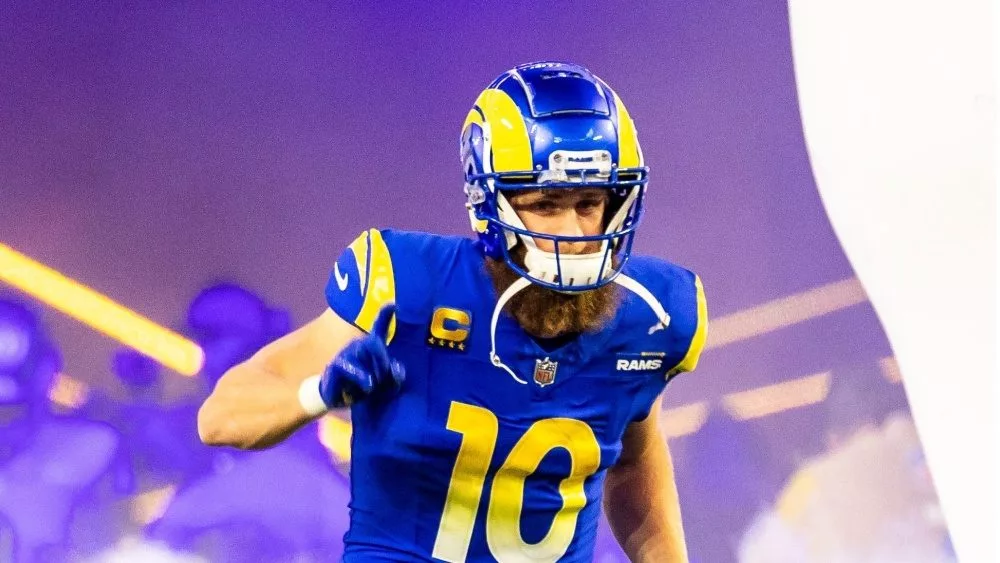 Los Angeles Rams wide receiver Cooper Kupp #10 runs in to the field prior to an NFL football game against the Arizona Cardinals at SoFi Stadium, Dec. 28, 2024, in Inglewood, Calif.