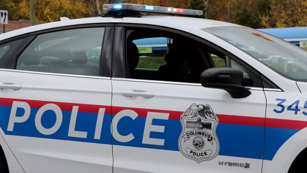 October 13, 2020 Columbus Police Vehicle as Vice President Mike Pence motorcade passes by.