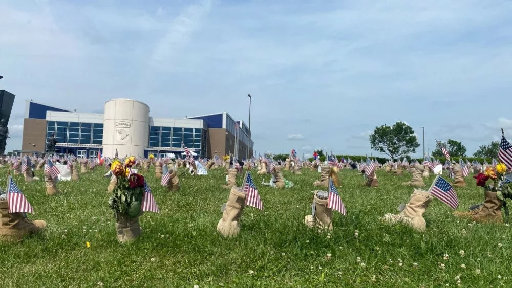 Fort Campbell, KY, USA - June 2021: Memorial to fallen Soldiers on display outside of the 101st Airborne Screaming Eagles Headquarters at Fort Campbell, KY