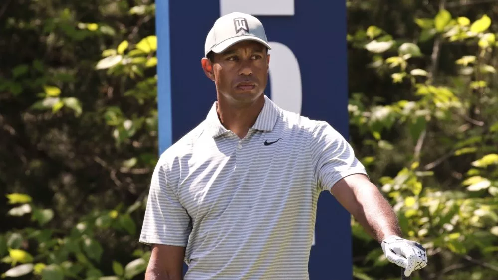 Tiger Woods waits on the 5th tee during the first round of The PLAYERS Championship on The Stadium Course at TPC Sawgrass on March 14, 2019 in Ponte Vedra Beach, Florida.