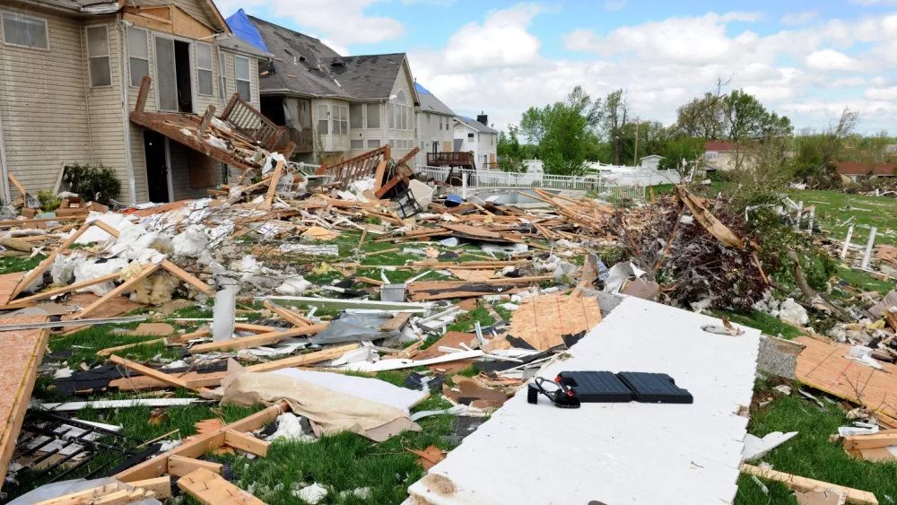 Debris from destroyed homes and property is strewn across areas of St. Louis, Missouri after tornadoes hit the Saint Louis area on Friday, April 22, 2011.