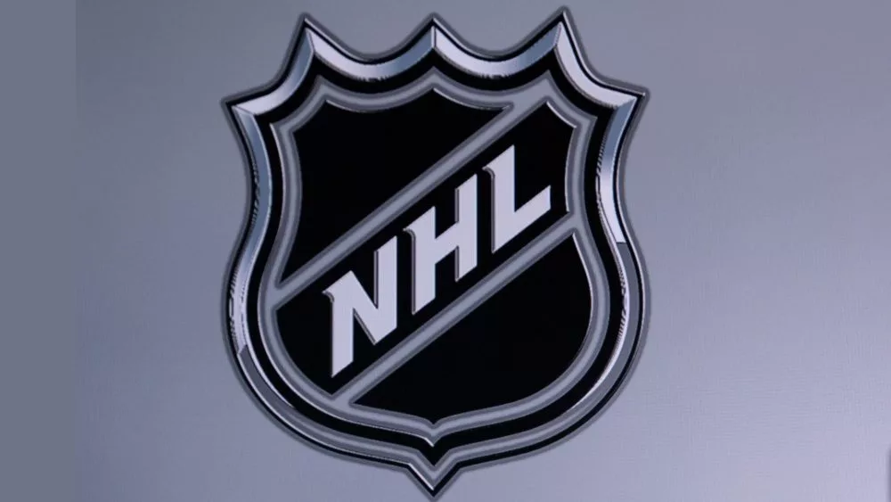 National Hockey League. Logo of NHL club on the screen.