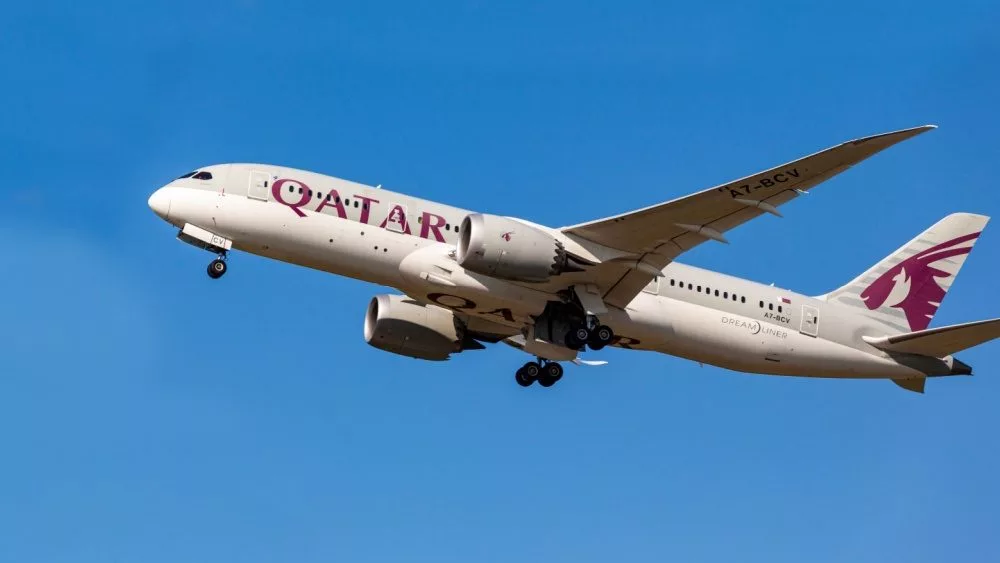 Passenger jet Qatar Boeing taking off at Budapest - Liszt F - international airport. Hungary Budapest Jun. 14, 2021
