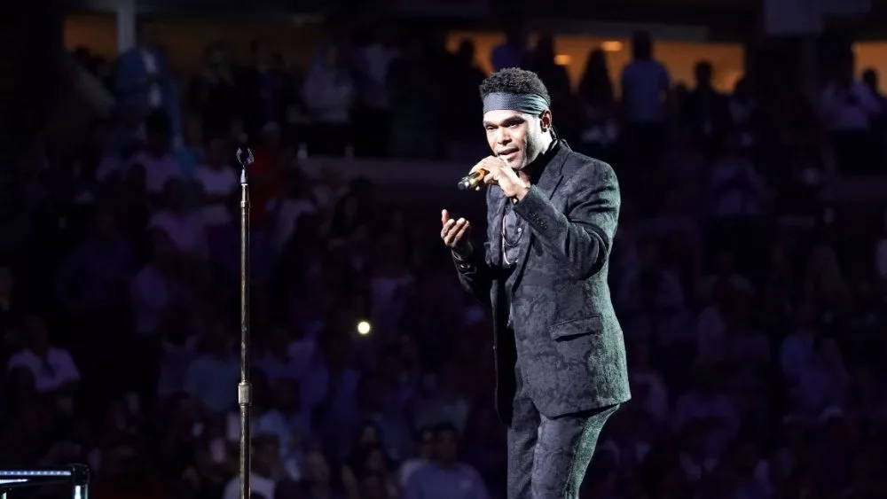 Maxwell performs National Anthem during US Open 2018 opening ceremony on Arthur Ashe stadium at USTA Billie Jean King National Tennis Center New York, NY - August 27, 2018