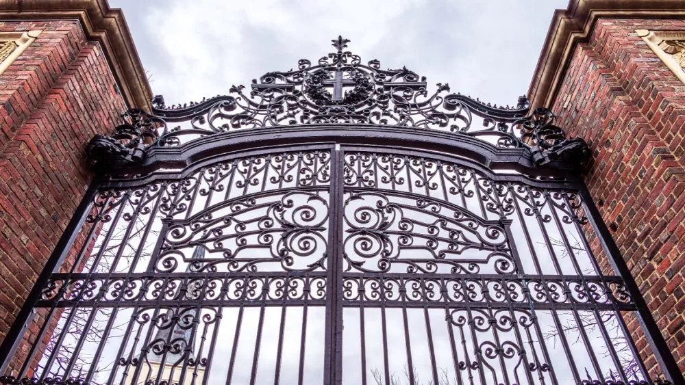 Harvard University iron gate in Cambridge, Massachusetts, USA.