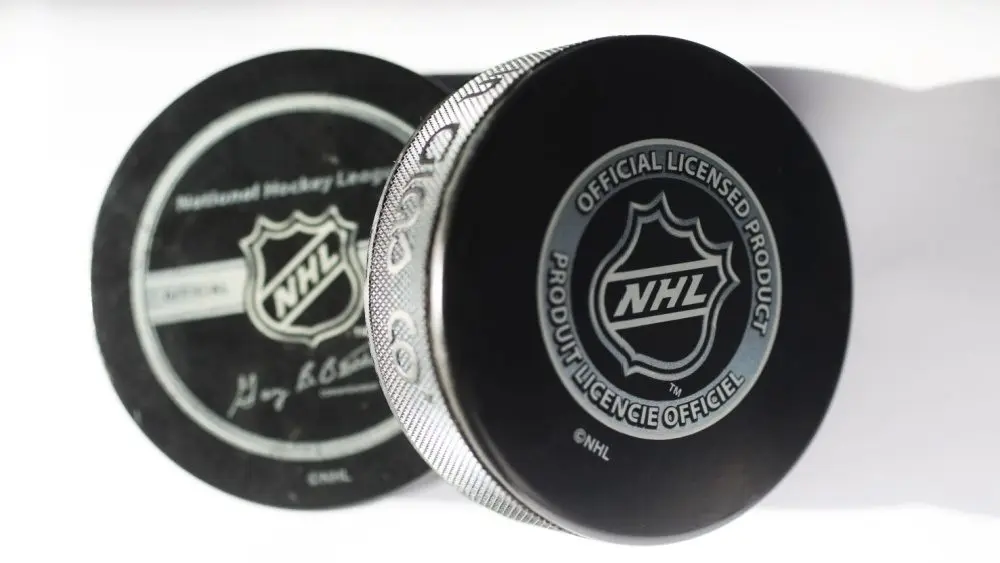 Official game puck from NHL, National hockey league, USA. MOTALA, SWEDEN- 8 FEBRUARY 2022
