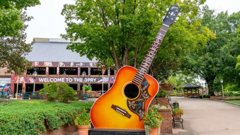 Aug 08, 2023-Nashville, TN: Aerial view of the Grand Ole Opry in Nashville Tennessee.