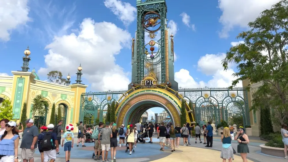 Guests enter the main gate of Universal’s newest Epic Universe theme park in Orlando, Florida. Orlando, Florida - May 2, 2025