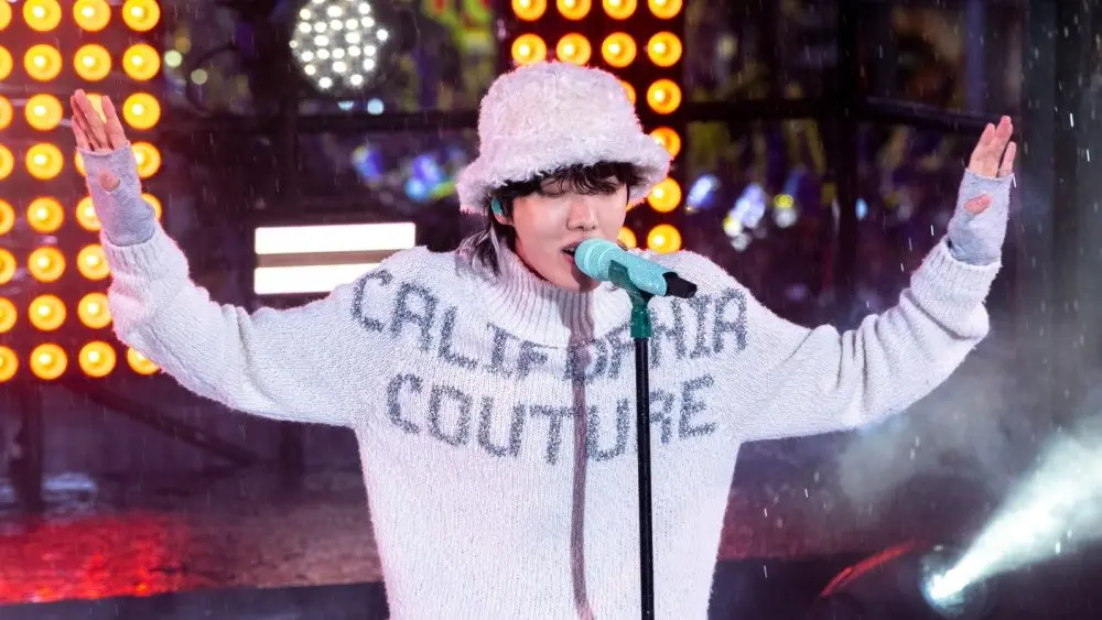 J-Hope, member of BTS, performs during the 2023 Times Square New Year's Eve celebration in New York on December 31, 2022
