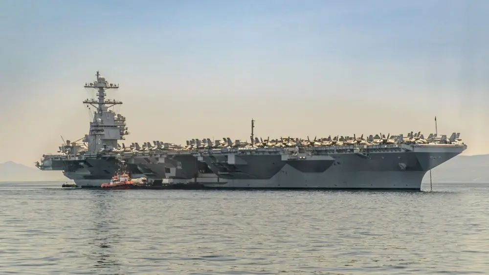 The United States Navy aircraft carrier USS Gerald R. Ford docked in Split, Croatia on 27 June, 2023.