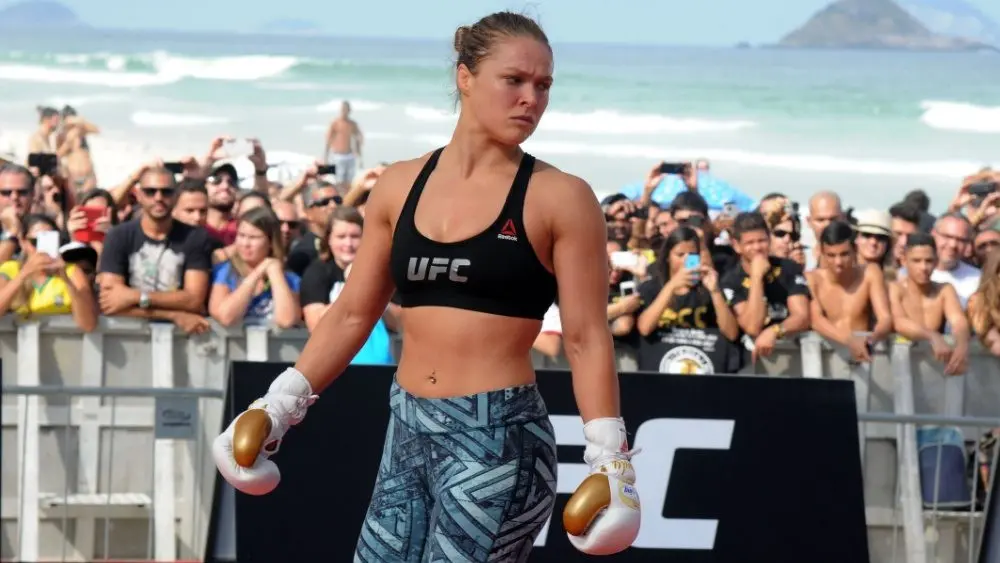 Ronda Rousey open workout in the UFC, at Barra Tijuca beach in the west of the city of Rio de Janeiro. Rio de Janeiro, Brazil, July 29, 2015