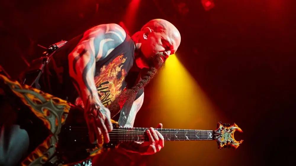 Guitarist Kerry King of Slayer performs live on stage during a Repentless concert at "Stadium-Live" on December 9, 2015 in Moscow, Russia.