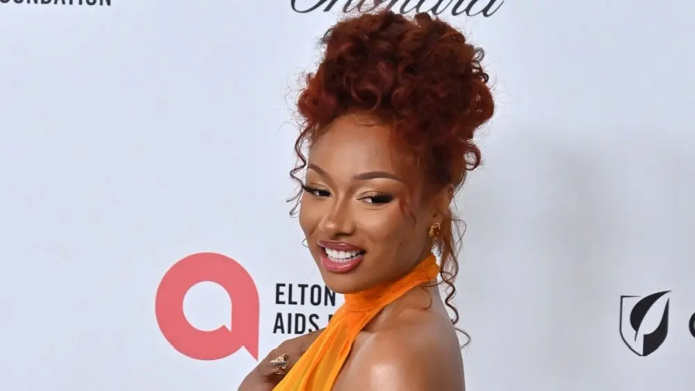 Megan Thee Stallion at the Elton John Academy Awards Viewing Party at West Hollywod Park on March 2, 2025 in W Hollywood, CA