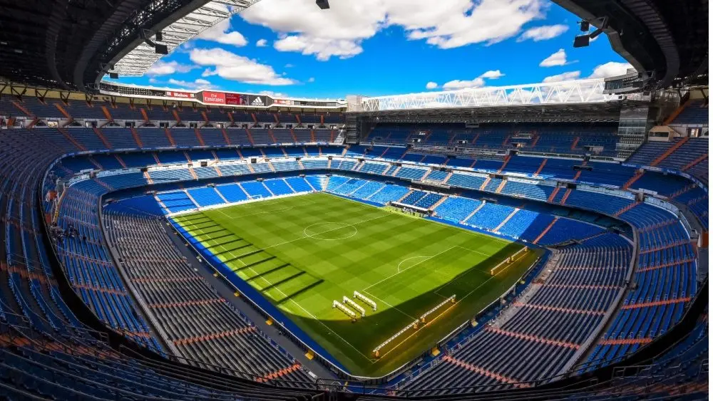 Panoramic view of Santiago Bernabéu Stadium pitch and stands during Tour del Bernabéu. Madrid, Spain - April 24, 2016