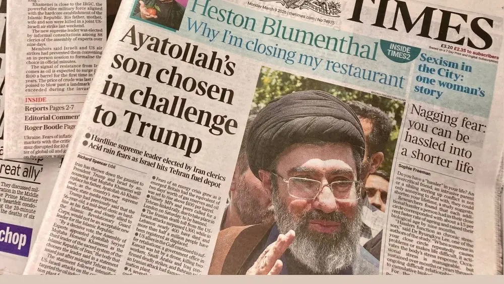 British newspapers report Iran has chosen Ayatollah Ali Khamenei's son, Mojtaba Khamenei as new supreme leader Nottinghamshire, UK 09 March 2026