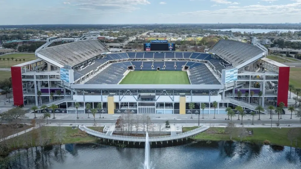 Aerial photograph of Camping World Stadium, Orlando, Florida, USA. February 9, 2024.