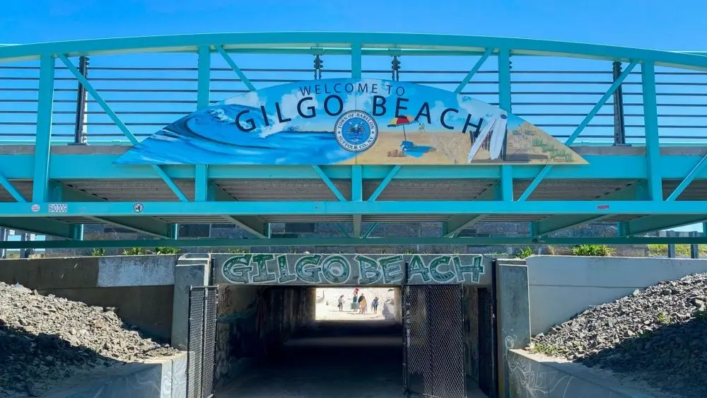 Tunnel under Ocean Parkway to enter Gilgo Beach and the Atlantic Ocean. Babylon, New York, USA - 14 May 2023