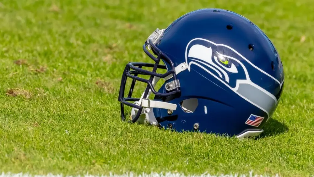 Seattle Seahawks helmet on the field - taken at Bank Of America Stadium in Charlotte, NC. November 25, 2018