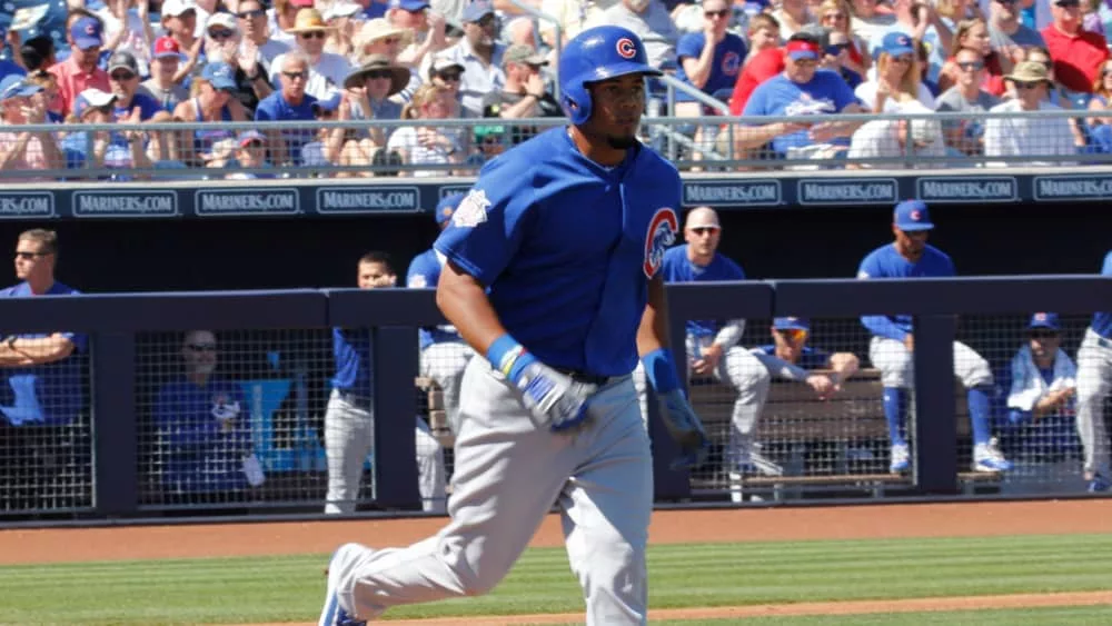 Jeimer Candelario 3rd baseman for the Chicago Cubs at Peoria Sports Complex in Peoria Arizona ^ 2017