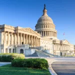 United States US Capitol Building as seen from Independence Avenue in Washington^ DC in spring.