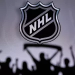 National Hockey League/Fans Silhouette. Crowd celebrate and support the NHL hockey Team.