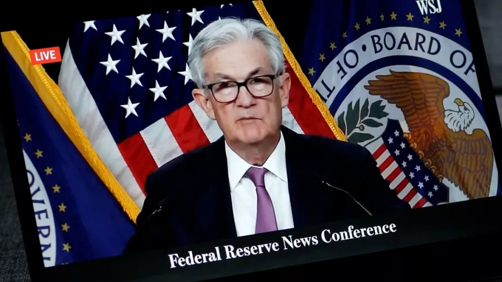 Fed Chair Jerome Powell via CNBC Television YouTube Channel^ on a Macbook Pro