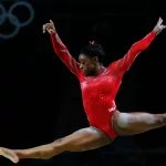 RIO DE JANEIRO^ BRAZIL 08042016: Simone Biles at the Rio 2016 Summer Olympic Games artistic gymnastics. Athlete of team USA performs a training session prior to the medal competition